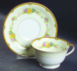 Noritake Aileen Footed Cup & Saucer Set, Fine China Dinnerware   Yellow Border,