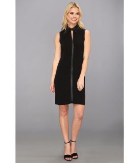 Calvin Klein Crepe Dress w/ Faux Leather Trim Womens Dress (Black)