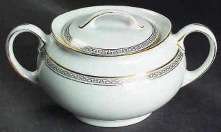 Heinrich   H&C Greek Key Black (White Background) Sugar Bowl & Lid, Fine China D