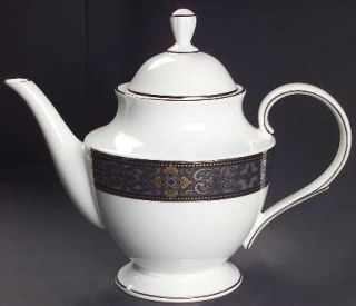 Lenox China Vintage Jewel Teapot & Lid, Fine China Dinnerware   Gold & Black Bor
