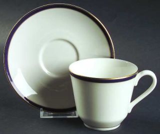 Royal Doulton Oxford Blue Flat Cup & Saucer Set, Fine China Dinnerware   Warwick