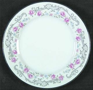 Valmont Melody Salad Plate, Fine China Dinnerware   Pink Rose, Rim Shapeplatinum