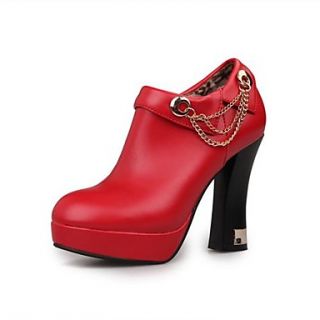 Faux Leather Womens Chunky Heel Pumps Fashion Ankle Boots with Buckle/Chain/Zipper Shoes(More Colors)