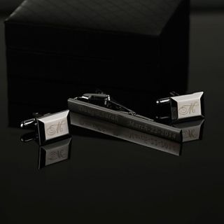 Personalized Mens Gift Tie Clip and Classic Cufflinks Sets