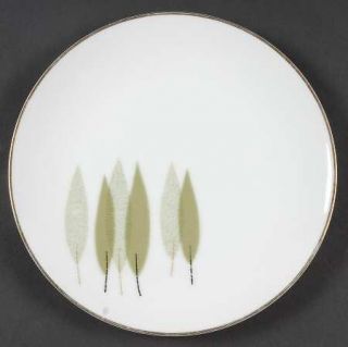 Noritake Sugi Salad Plate, Fine China Dinnerware   Green Leaves W/Tan Or Black S