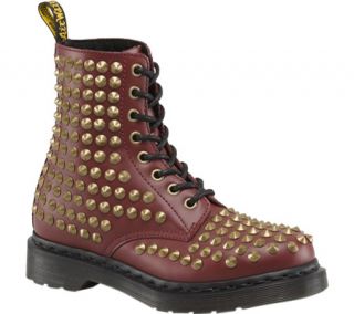 Womens Dr. Martens Spike All Stud 8 Eye Boot   Cherry Red Smooth Boots