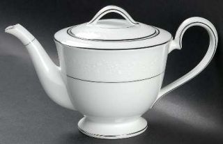 Noritake Buckingham Teapot & Lid, Fine China Dinnerware   White On White Flower