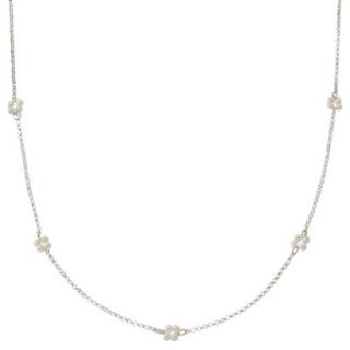 Womens Long Station Chain Necklace with Simulated Pearls   Silver (34)