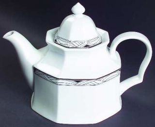 Studio Nova Synthesis Teapot & Lid, Fine China Dinnerware   Black Line Border On