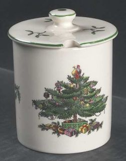 Spode Christmas Tree Green Trim Marmalade & Lid, Fine China Dinnerware   Newer B