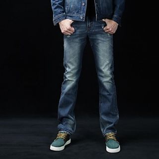 Mans Korean Style Pure Blue Color Casual Straight Jeans
