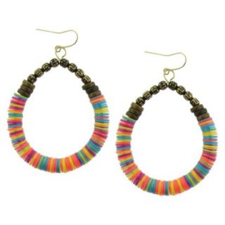 Womens Teardrop Hoop Earrings with Acrylic Disks   Gold/Multicolor