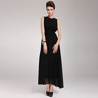 YIGOUXIANG Womens Elegant Tie Backless Big Swing Chiffon Long Dress(Black)
