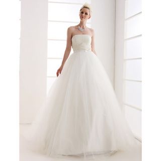 Free Custom measurements! Ball Gown Strapless Floor length Tulle Wedding Dress