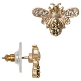Womens Bee Stud Earring with Pave Accents   Antique Gold