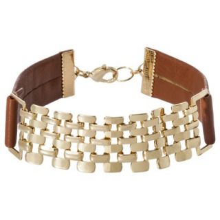 Faux Leather Bracelet with Chain Link Accent   Rust/Gold