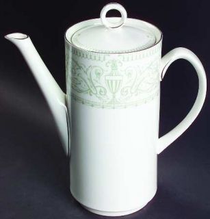 Royal Worcester Allegro Coffee Pot & Lid, Fine China Dinnerware   Green & White