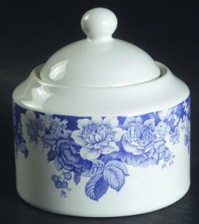 Nautica Indigo Rose Sugar Bowl & Lid, Fine China Dinnerware   Blue Floral On Whi