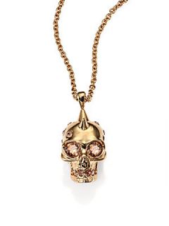 Alexander McQueen Crystal Spiked Skull Pendant Necklace   Gold Topaz