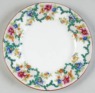Royal Cauldon Floradora (Red Trim,Smooth) Luncheon Plate, Fine China Dinnerware