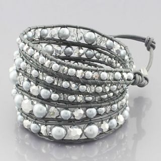 Fashionable Weaving PU Leather 5 Wrap Bracelet Gemstone European Bead
