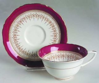 Royal Worcester Regency Ruby Flat Cup & Saucer Set, Fine China Dinnerware   Ruby