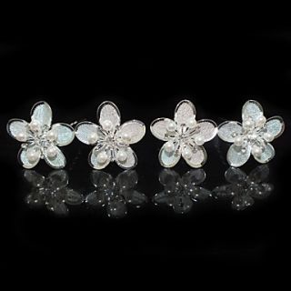 Four Pieces Alloy Flower Shape Wedding Bridal Hairpins With Rhinestones