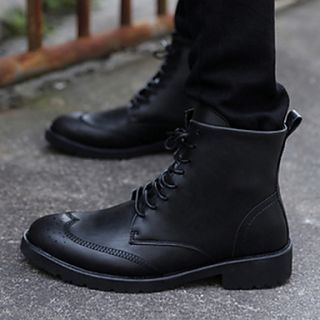 Mens Faux Leather Low Heel Combat Boots(More Colors)