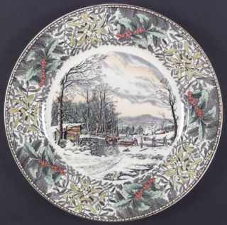 Adams China Winter Scenes (Holly Border Older) Dinner Plate, Fine China Dinnerwa