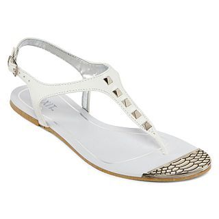 Mixit Studded T Strap Sandals, White, Womens