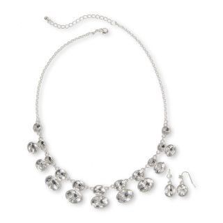Silver Tone Clear Crystal Necklace & Earrings Set