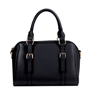 Global Freeman Womens Fashion Free Man Simple Solid Color Two Uses Leather Tote(Black)