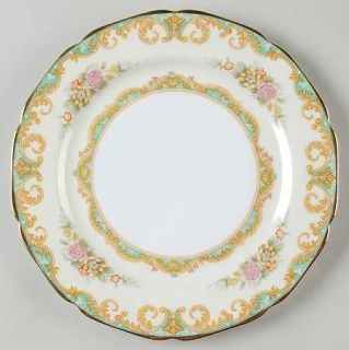 Noritake Roseglow Salad Plate, Fine China Dinnerware   Green Edge, Florals, Yell