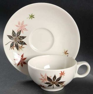 Peter Terris Calico Leaves Flat Cup & Saucer Set, Fine China Dinnerware   Pink &