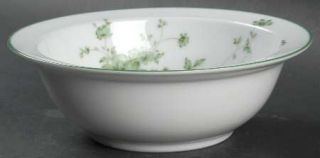 Noritake Alpengreen Rim Cereal Bowl, Fine China Dinnerware   Green Flowers & Tri