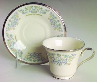 Lenox China Desire Footed Cup & Saucer Set, Fine China Dinnerware   Blue Scrolls