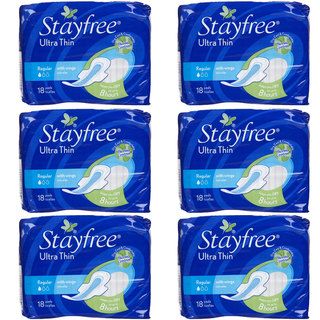 Stayfree Ultra thin 18 count Regular Pads With Wings (pack Of 6)