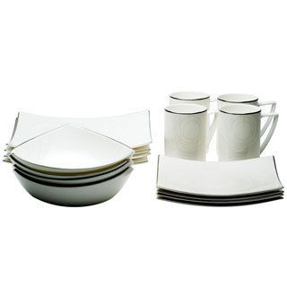 Red Vanilla Orbit 16 piece Bone China Dinnerware Set (Bone chinaCare instructions: Dishwasher safe, hand washing recommendedSet includesFour (4) 10.5 inch square dinner platesFour (4) 8 inch salad platesFour (4) 8 inch soup bowls with a 22 ounce capacityF