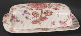 Johnson Brothers Rose Chintz Pink (Made In EnglandStamp 1/4 Lb Covered Butter,