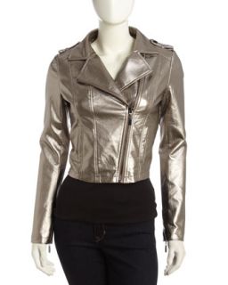 Faux Leather Metallic Moto Jacket, Gold