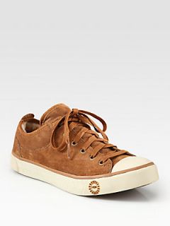 UGG Australia Suede and Shearling Lace Up Sneakers   Chestnut