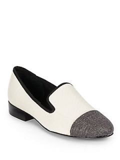 Coco Cap Toe Snake Embossed Loafers   White Black