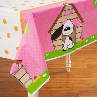Playful Puppy Pink Plastic Tablecover