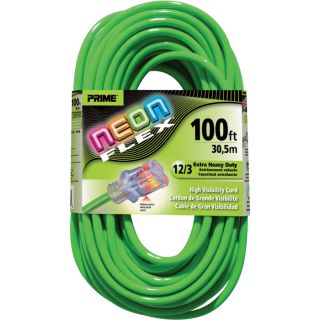 Prime Wire & Cable 12/3 Neon Power Cord   100Ft.L, Green, Model NS512835