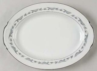 Style House Regal 12 Oval Serving Platter, Fine China Dinnerware   Gray Leaves