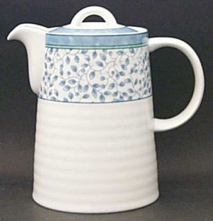 Mikasa Susanne Coffee Pot & Lid, Fine China Dinnerware   Blue Leaves On Rim, Blu