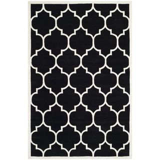 Handmade Moroccan Black Geometric Pattern Wool Rug (5 X 8)