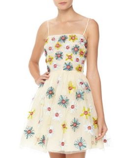 Daisy Decorated Tulle Fit And Flare Dress, Ivory