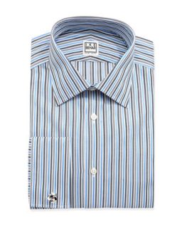 Long Sleeve Striped Poplin Dress Shirt, Blue Dawn