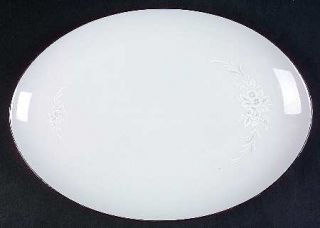 Sango Cantata 12 Oval Serving Platter, Fine China Dinnerware   White/Gray Shado